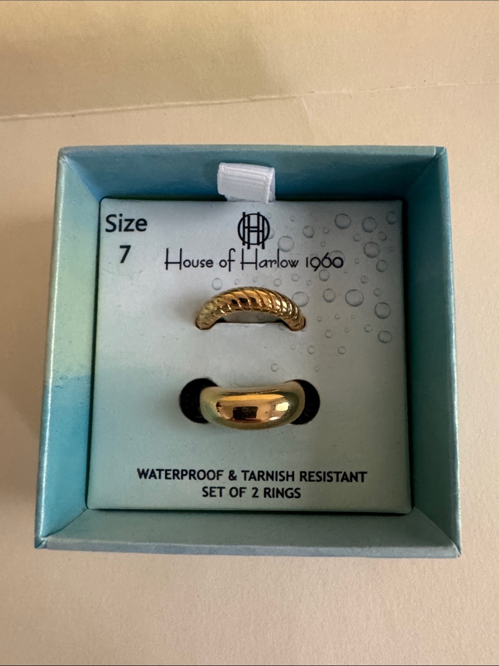 House of Harlow 1960 2p Set of Rings Gold Tone Size 7 NIB